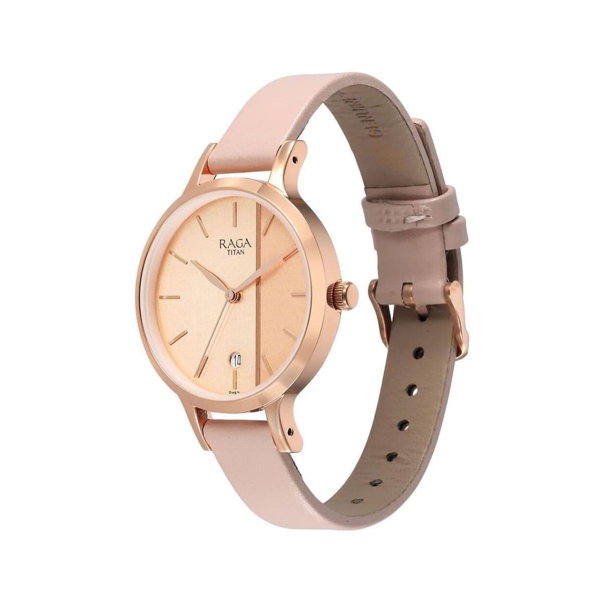 Titan Raga Viva Rose Gold Dial Analog with Date Leather Strap watch for Women