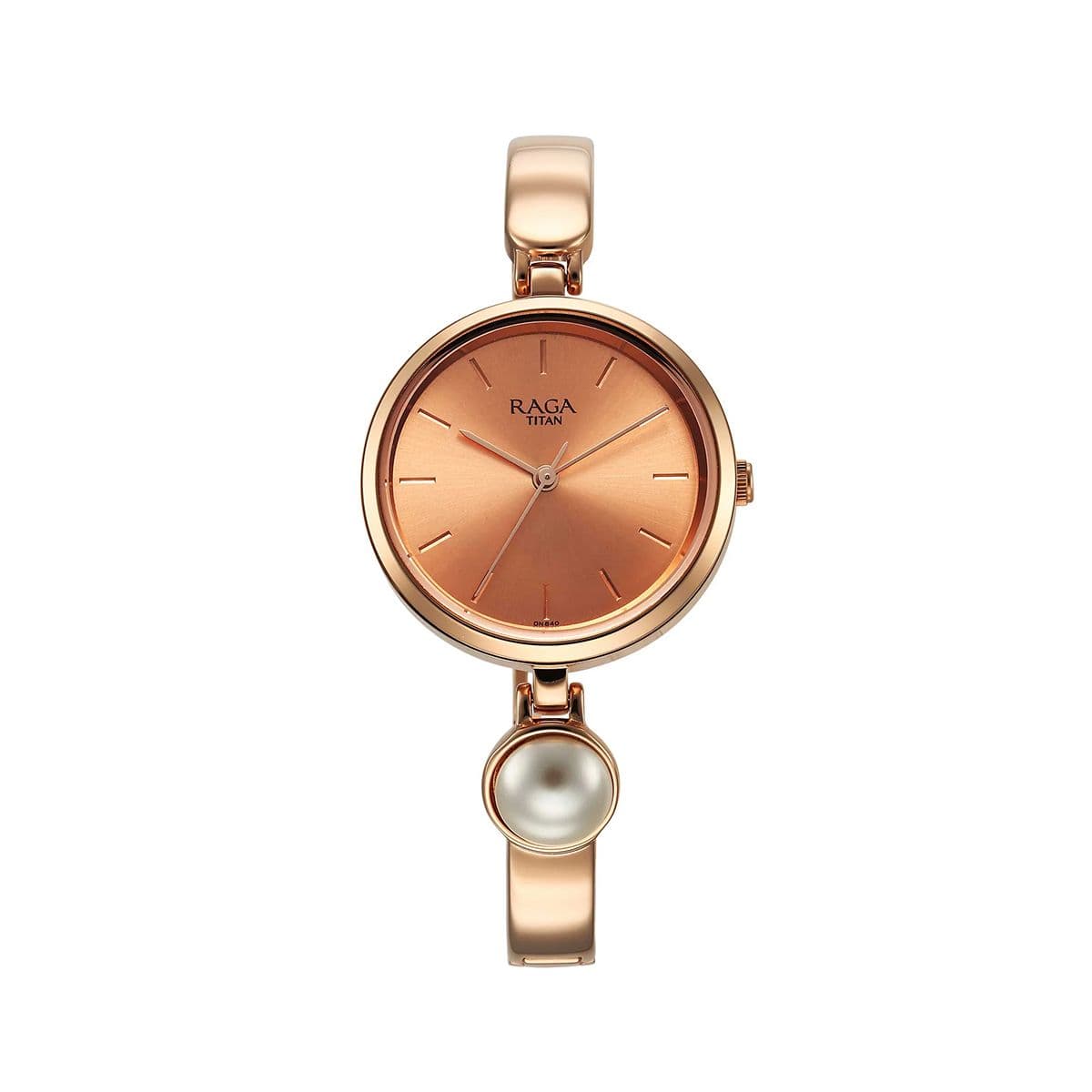 Titan Raga Power Pearls Quartz Analog Rose Gold Dial Metal Strap with pearl Watch for Women
