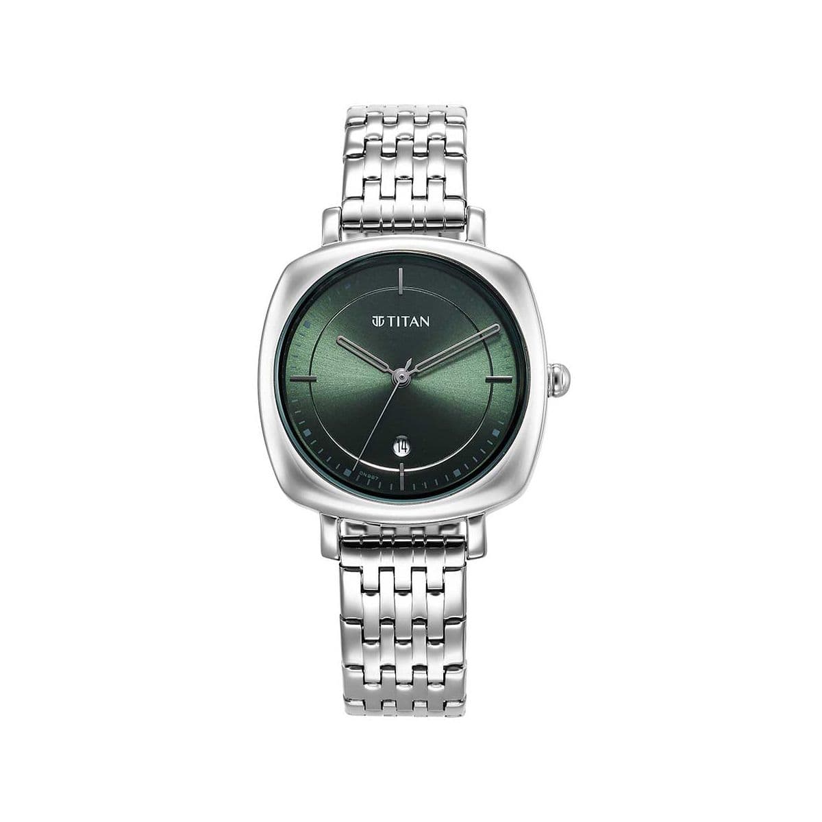 Titan Shaped Case Green Dial Metal Strap Watch