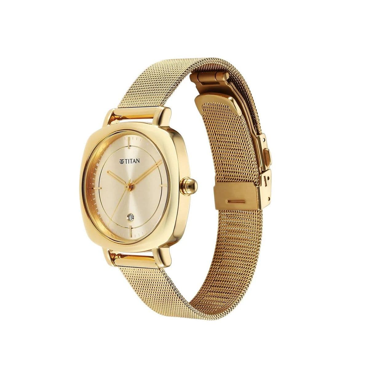 Titan Shaped Cases Men’s Watches Analog Gold Dial With Rose Gold Metal Band