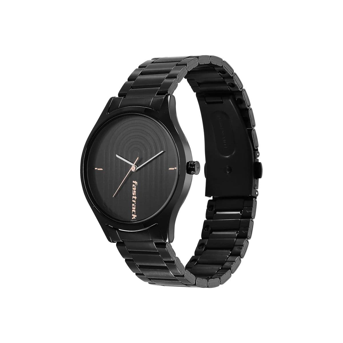 Fastrack Style Up Quartz Analog Black Dial Stainless Steel Strap Watch for Guys