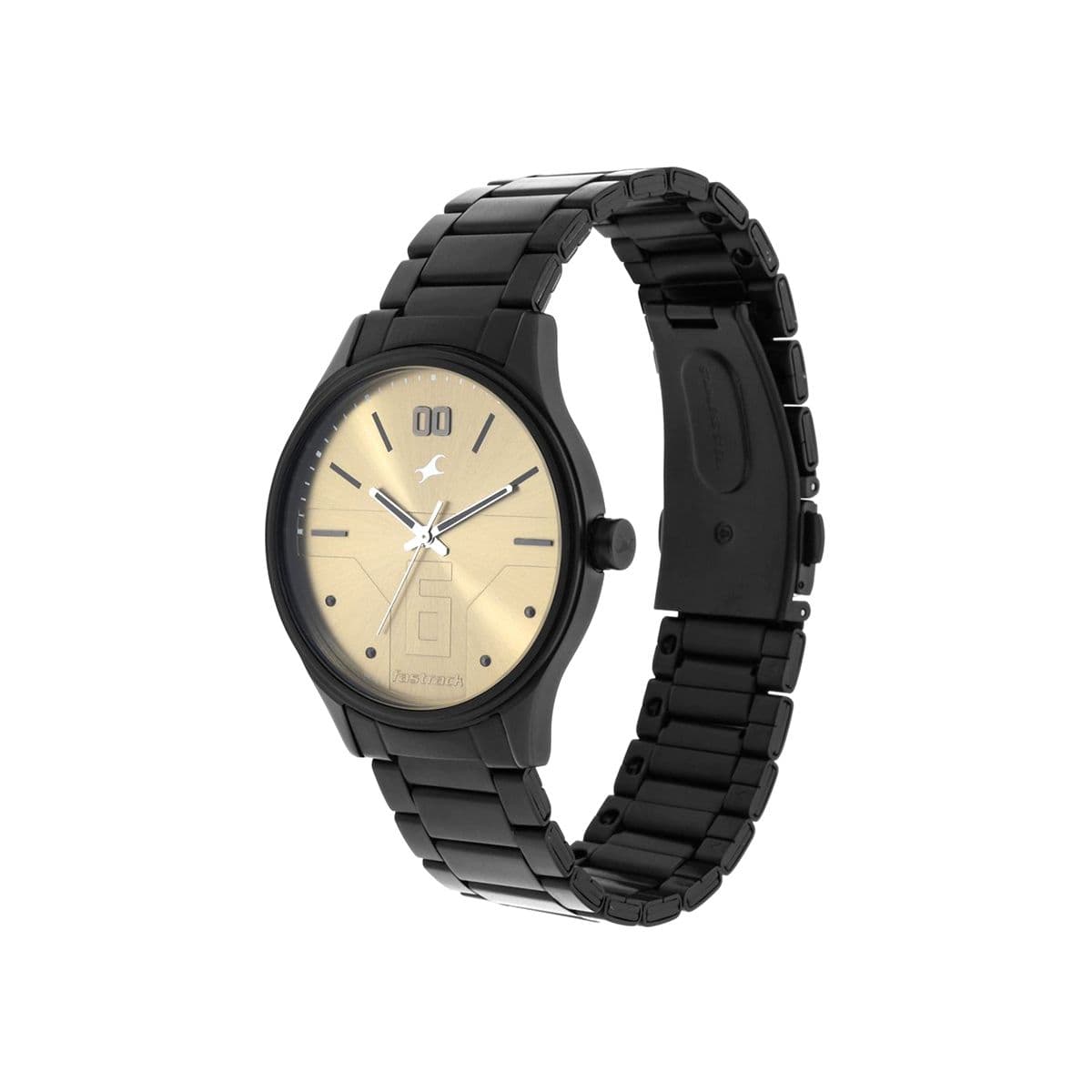 Fastrack Bare Basics Quartz Analog Golden Dial Stainless Steel Strap Watch for Guys