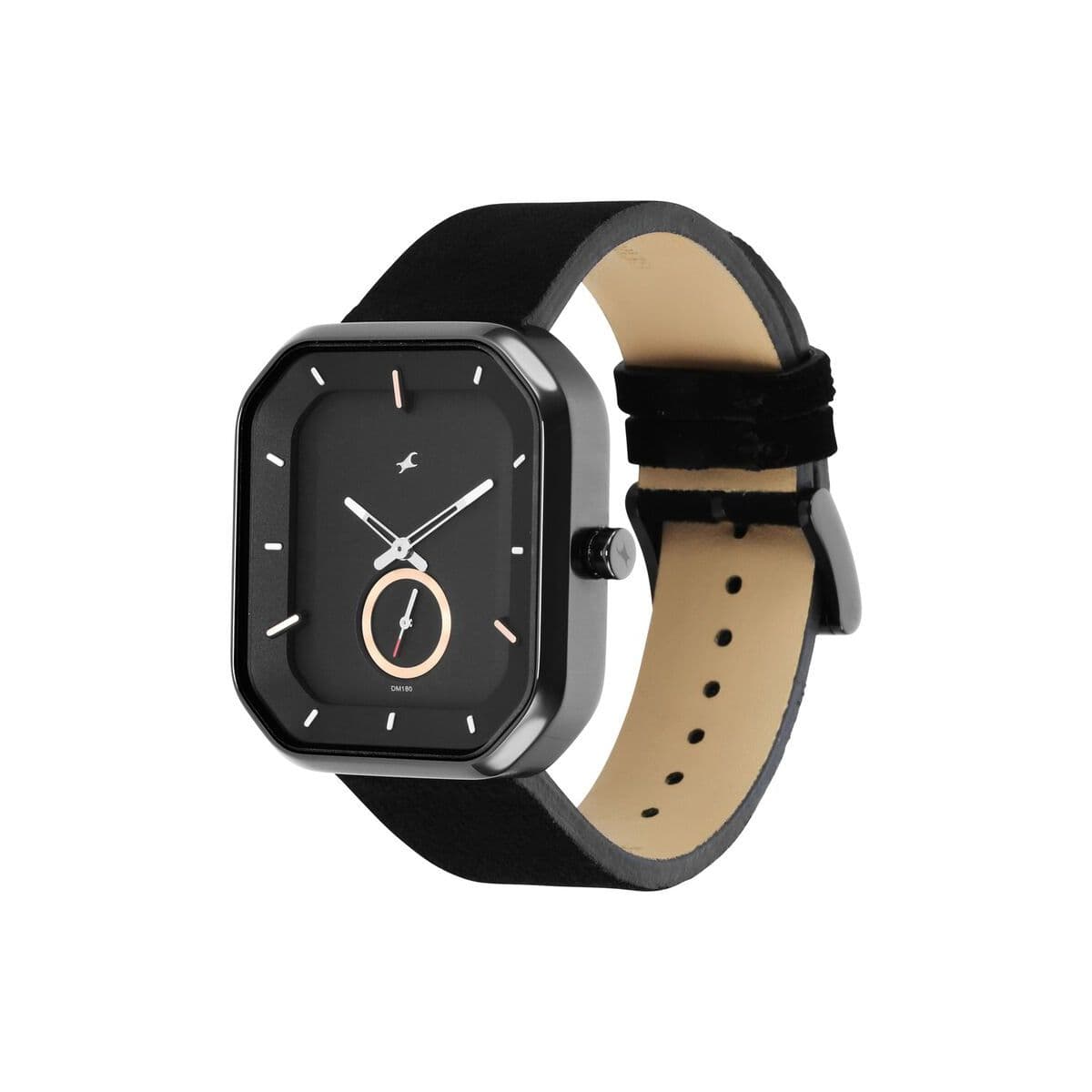 Fastrack After Dark Black Dial Black Leather Strap Watch for Guys