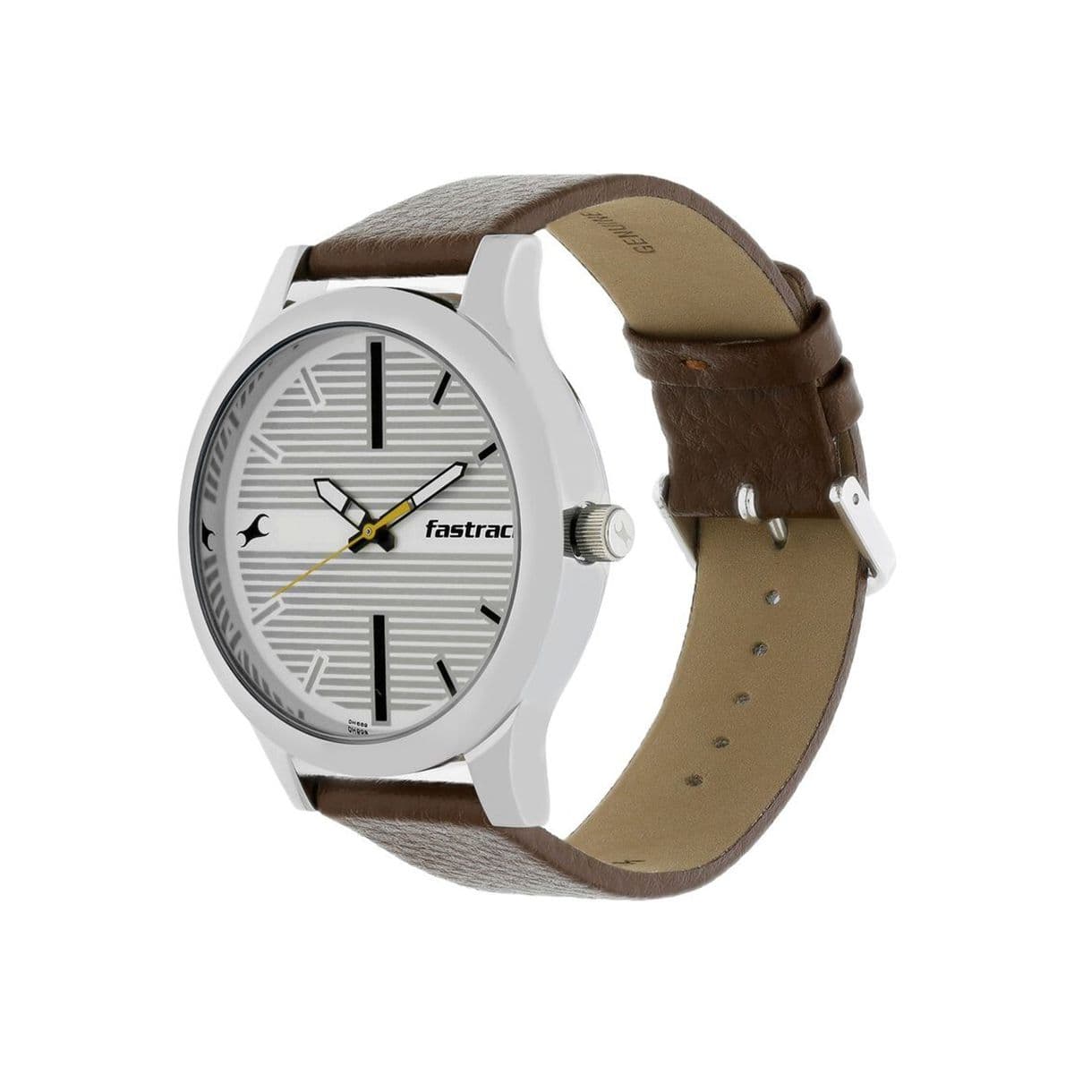 Fastrack Fundamentals Quartz Analog White Dial Leather Strap Watch for Guys