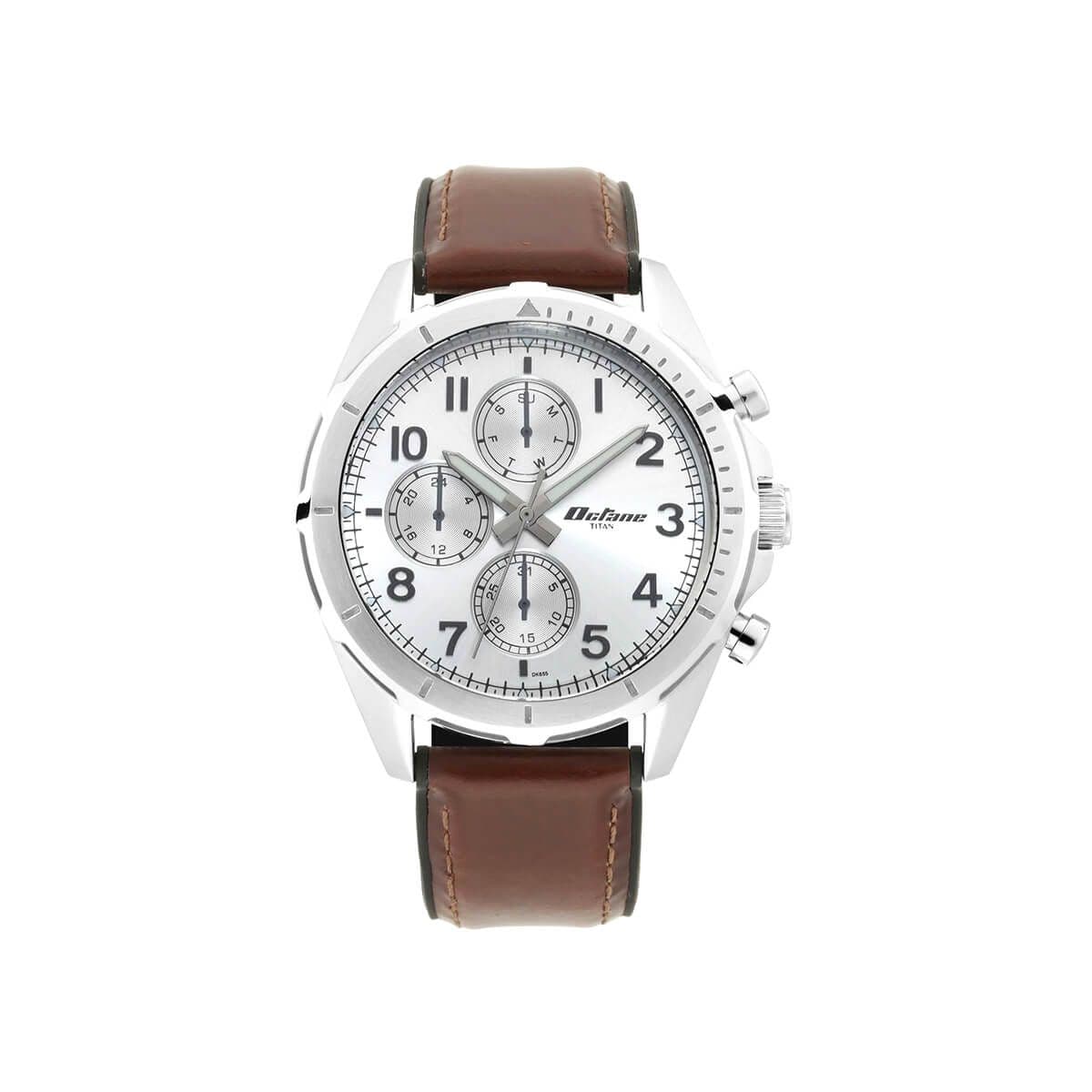 Titan Quartz Multifunction Silver Dial Silicone and Leather Strap watch for Men