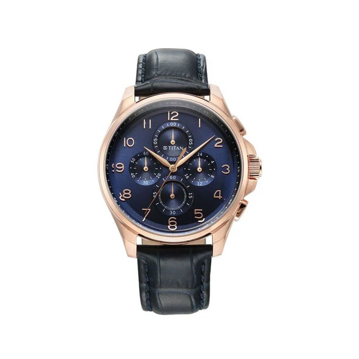Titan Classic Chrono Blue Dial Leather Watch for Men