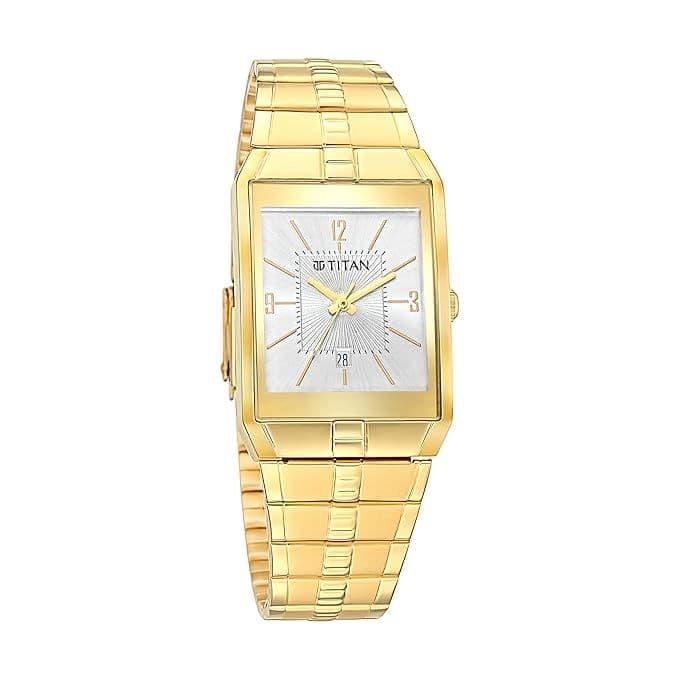 Titan Quartz Analog with Date White Dial Metal Strap Watch for Men